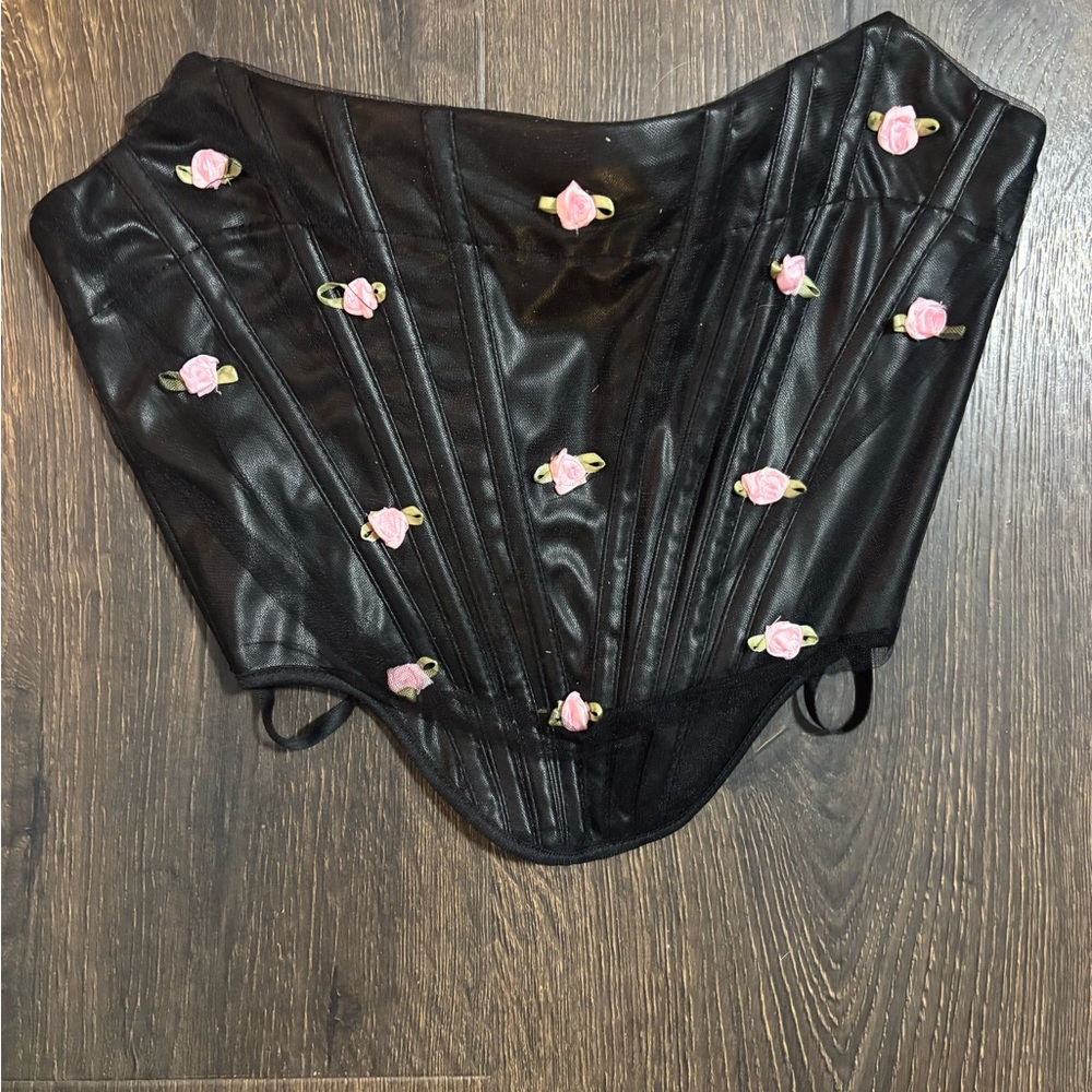 Windsor Black Corset with Pink Floral Accents